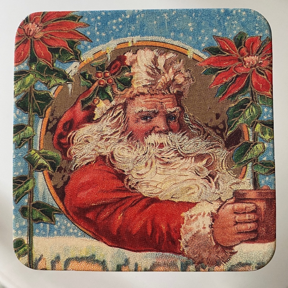 VTG I 1990s I Santa + Poinsettias Yesterboard Recycled Coaster